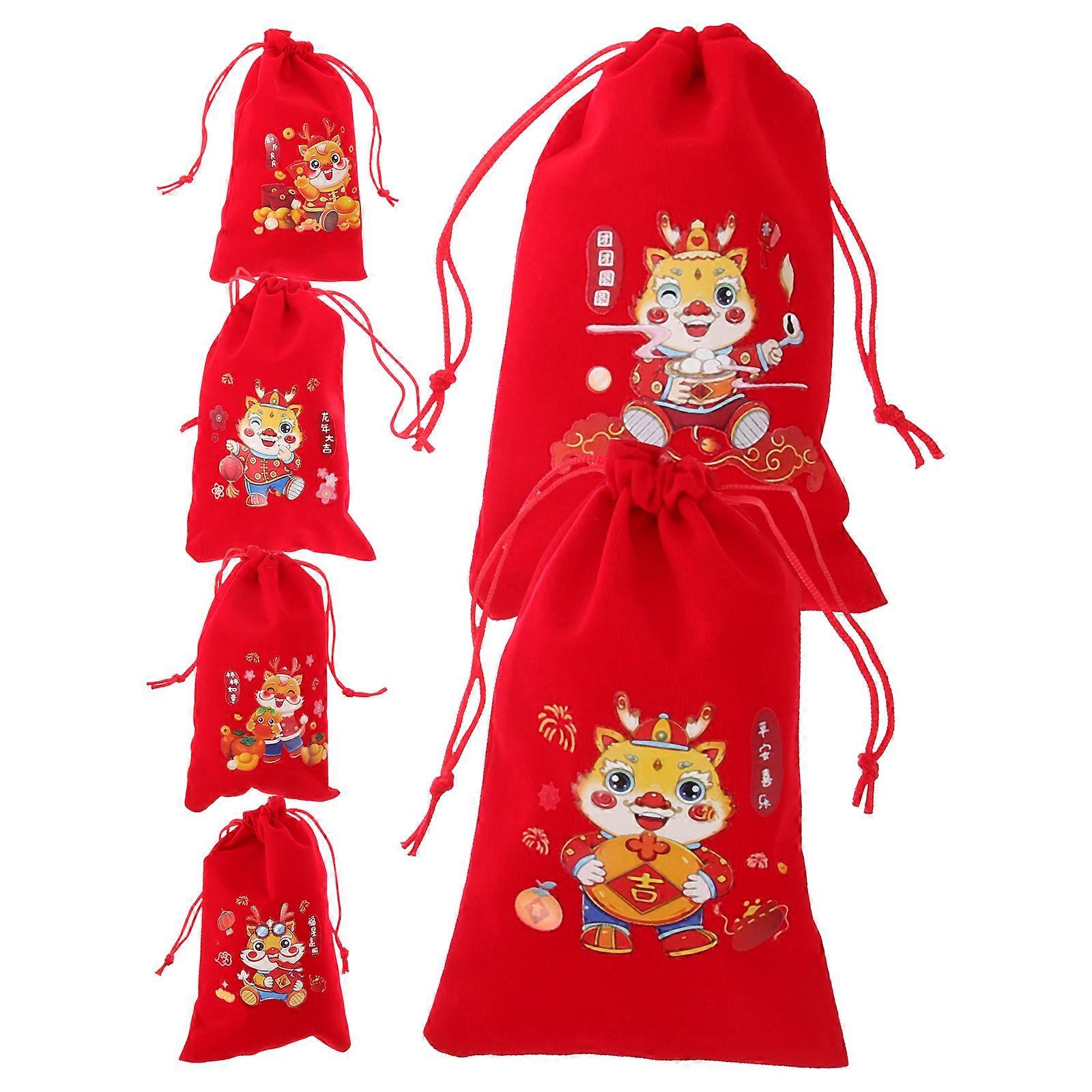 Red Cloth Drawstring Bag for Sports Jewelry Candy and Gifts 6 Pieces Portable Storage Bags