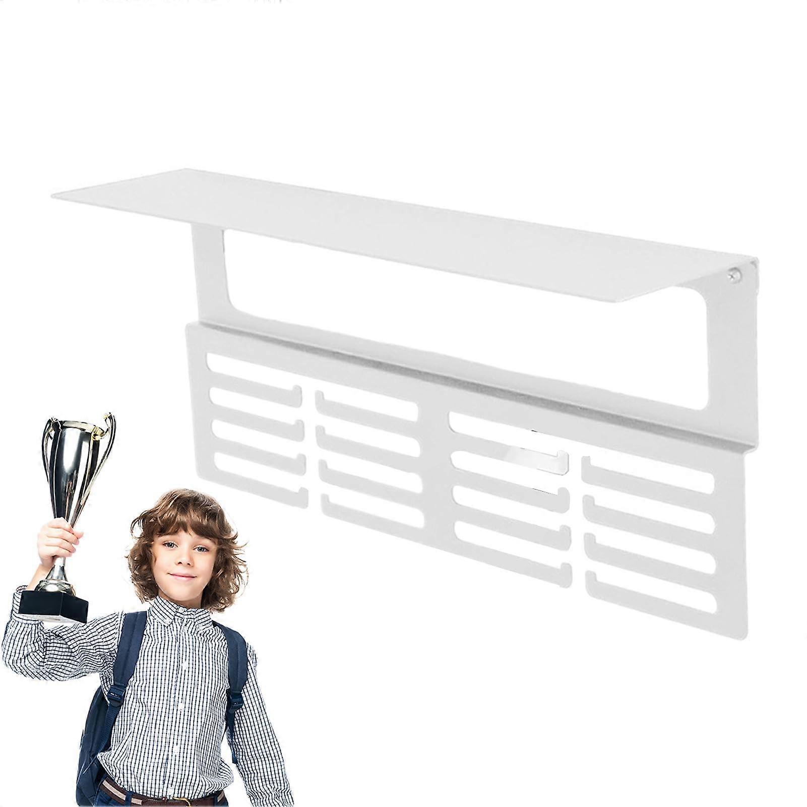 Trophy Stand - Large Wall Mounted Metal Trophy Rack 42 x 20 x 3 cm with Hooks for Awards and Ribbon Display, White