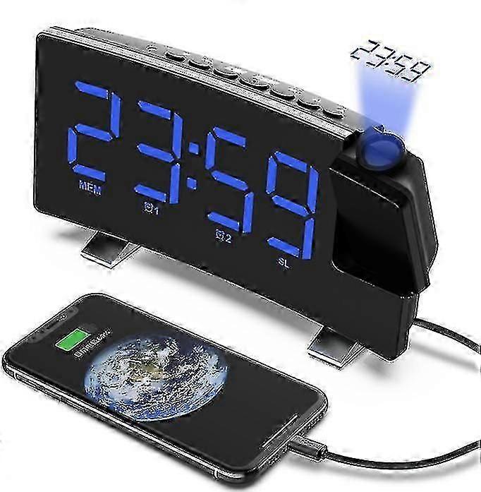 Modern Projection Alarm Clock with Curved Display for Easy Reading
