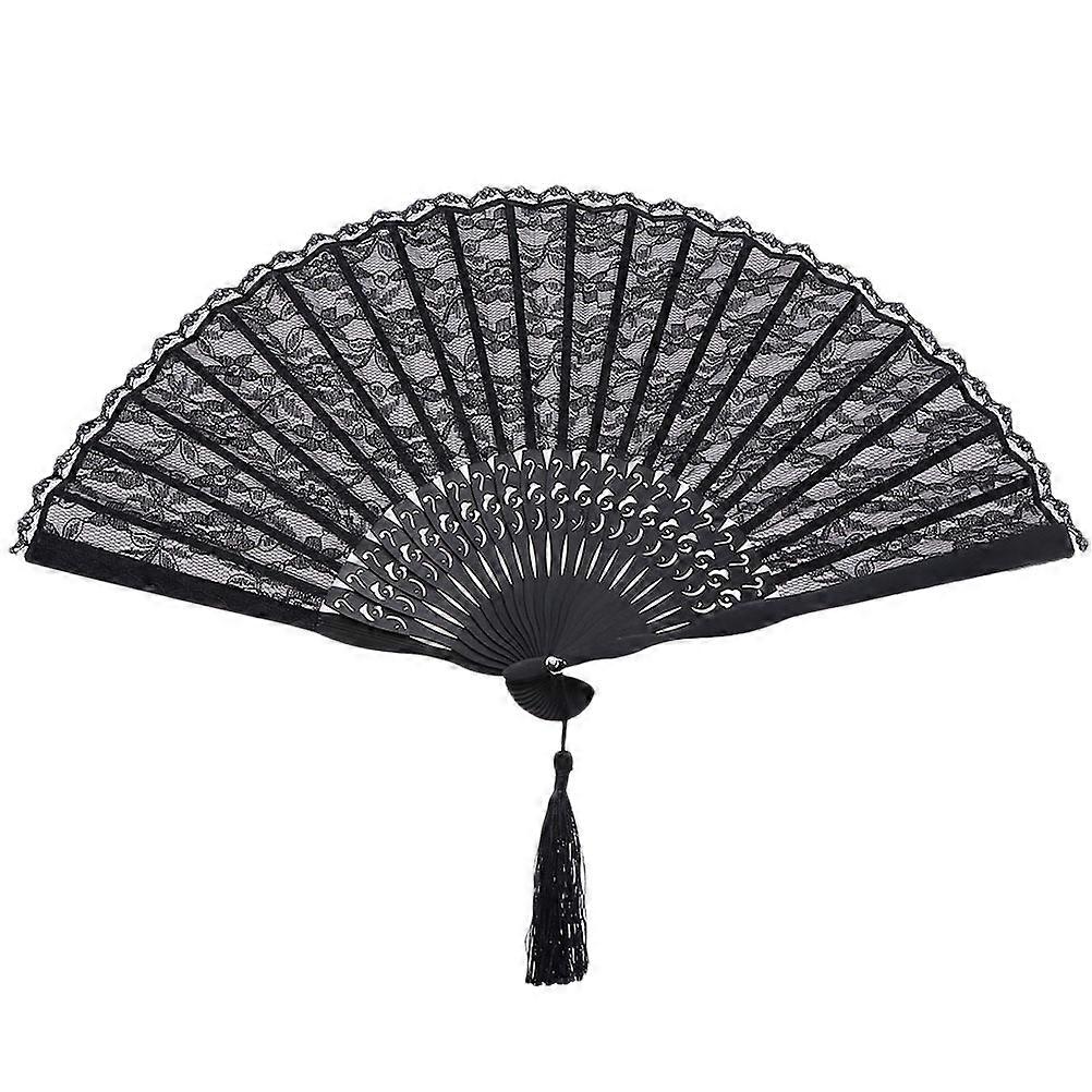 Elegant Vintage Lace Folding Fan, Handheld Retro Chinese Style Accessory for Women, Black Design for Summer Events and Performances
