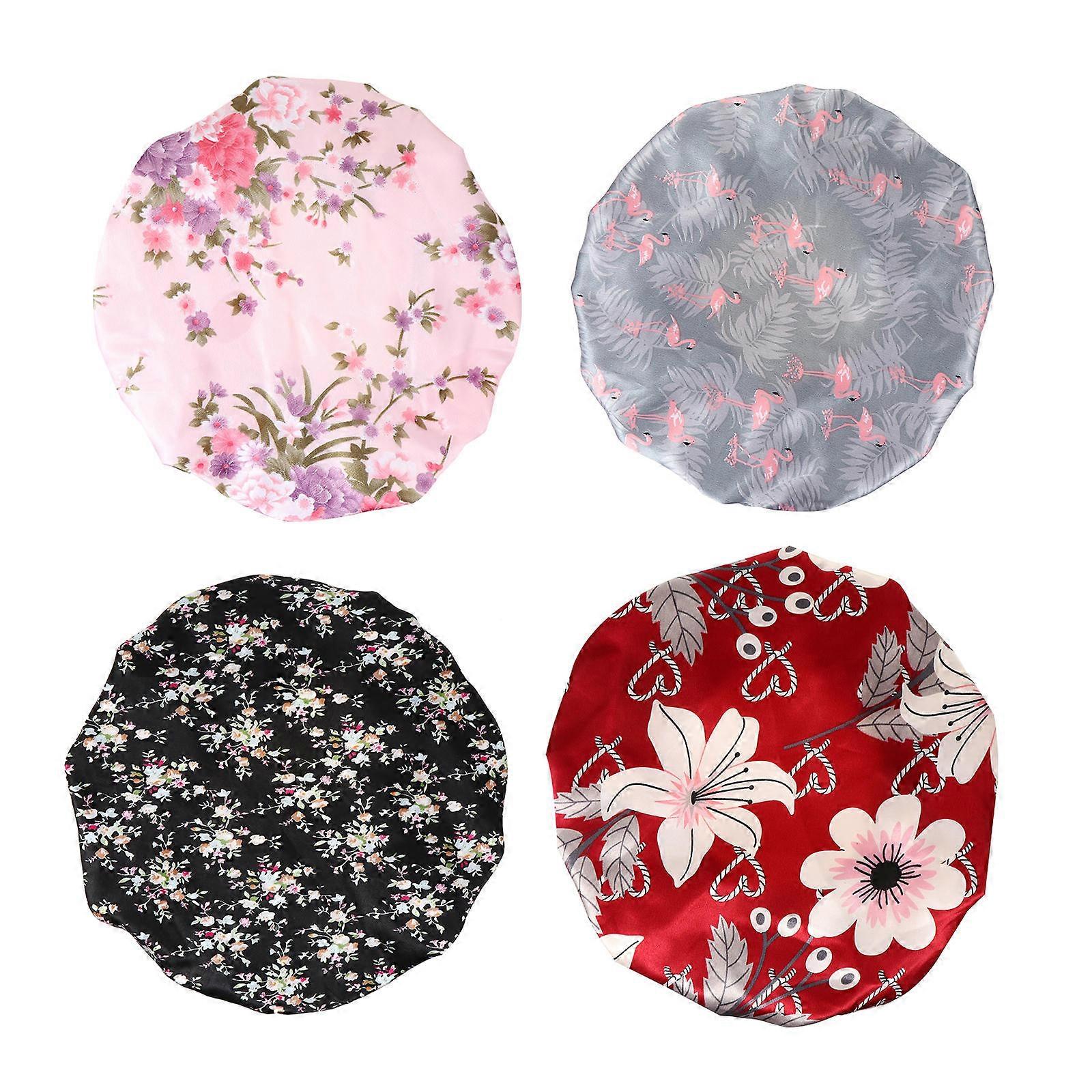 Satin Sleep Bonnets Assorted Color For Women And Girls Face Washing Convenience 4Set
