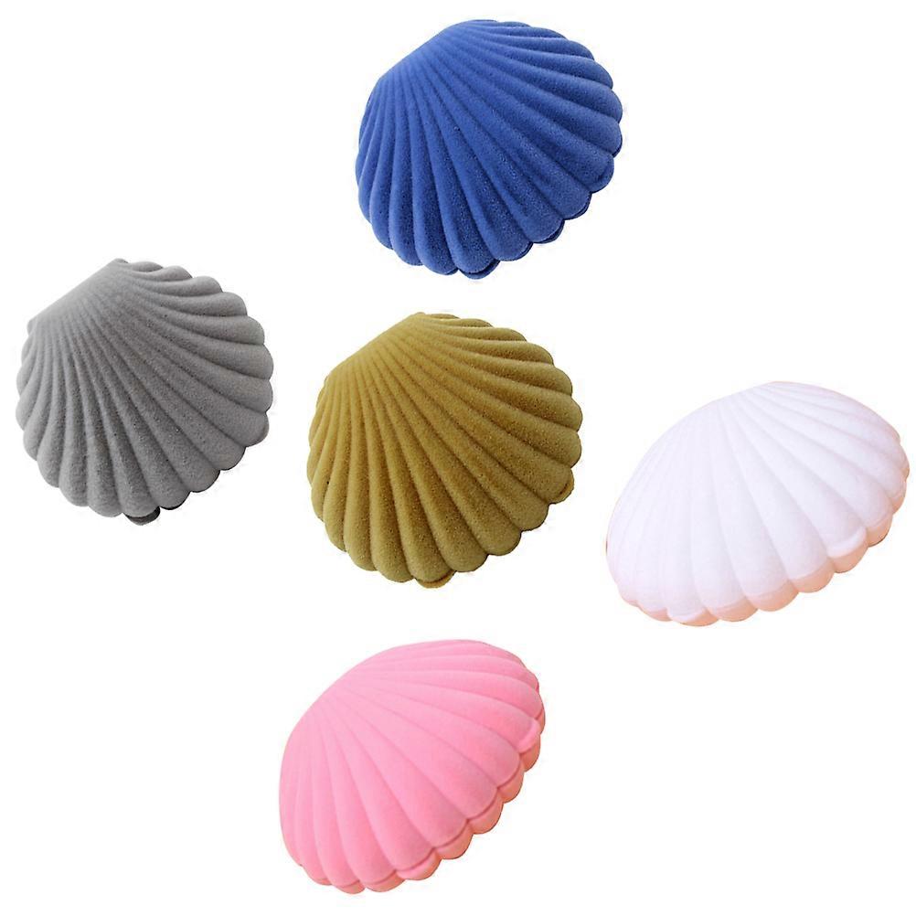 Shell Shaped Earring Case for Storage Use Compact Flannel Jewelry Box Assorted Color 5pcs