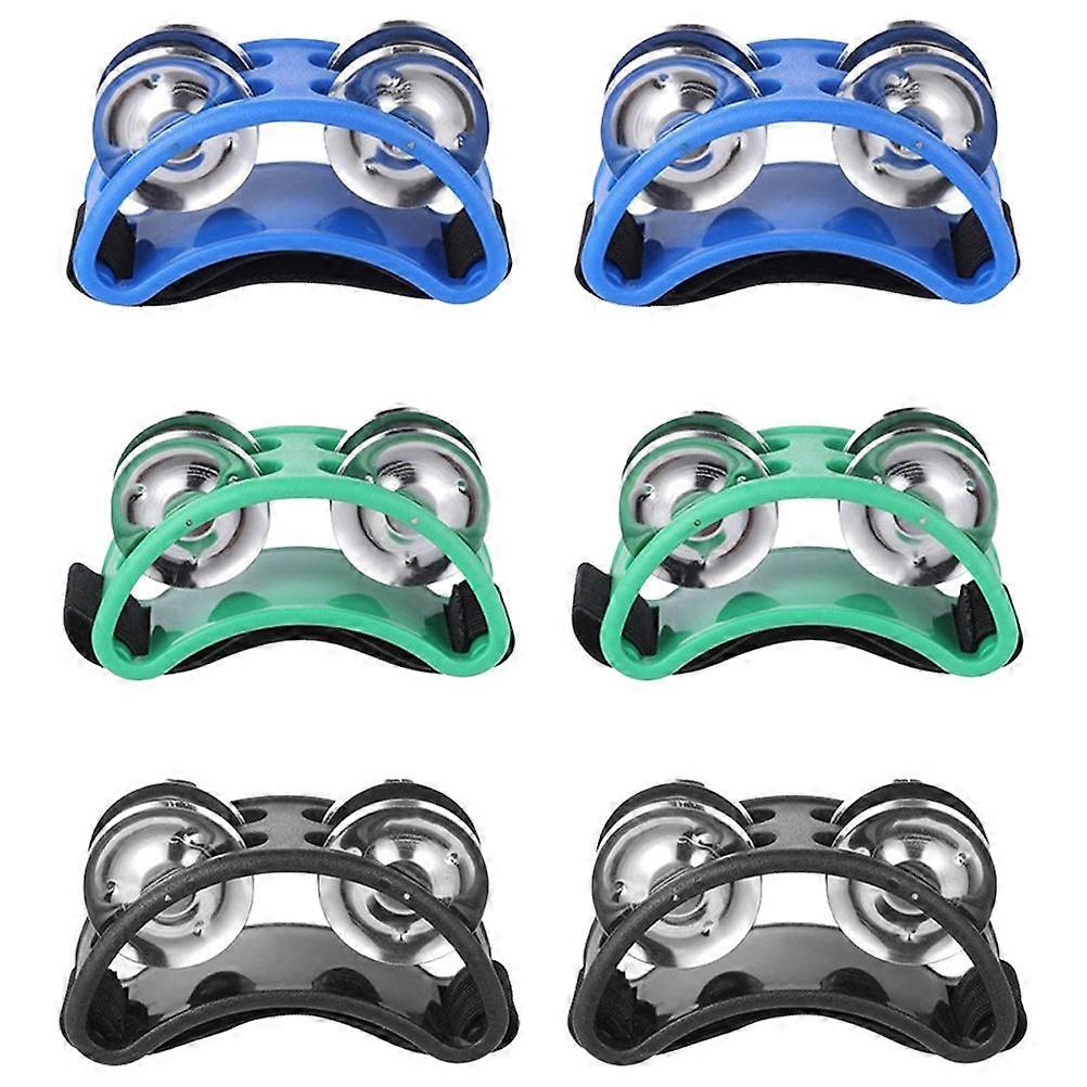 3 Pairs Foot Tambourines Percussion Instrument for Musicians, Dancers & Fitness Enthusiasts – , Green & Black Colors for Dynamic Sound Effects