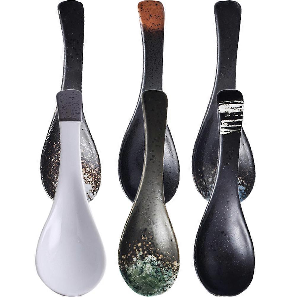 Ramen Spoons Set Of 6 Ceramic Soup Spoons Japanese Design For Soup Honey Porridge