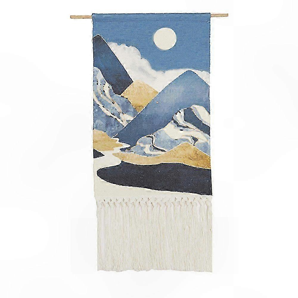 Wall Hanging Tapestry with Tassels and Wooden Dowel, Bohemian Decorative Art Fabric for Home Styling