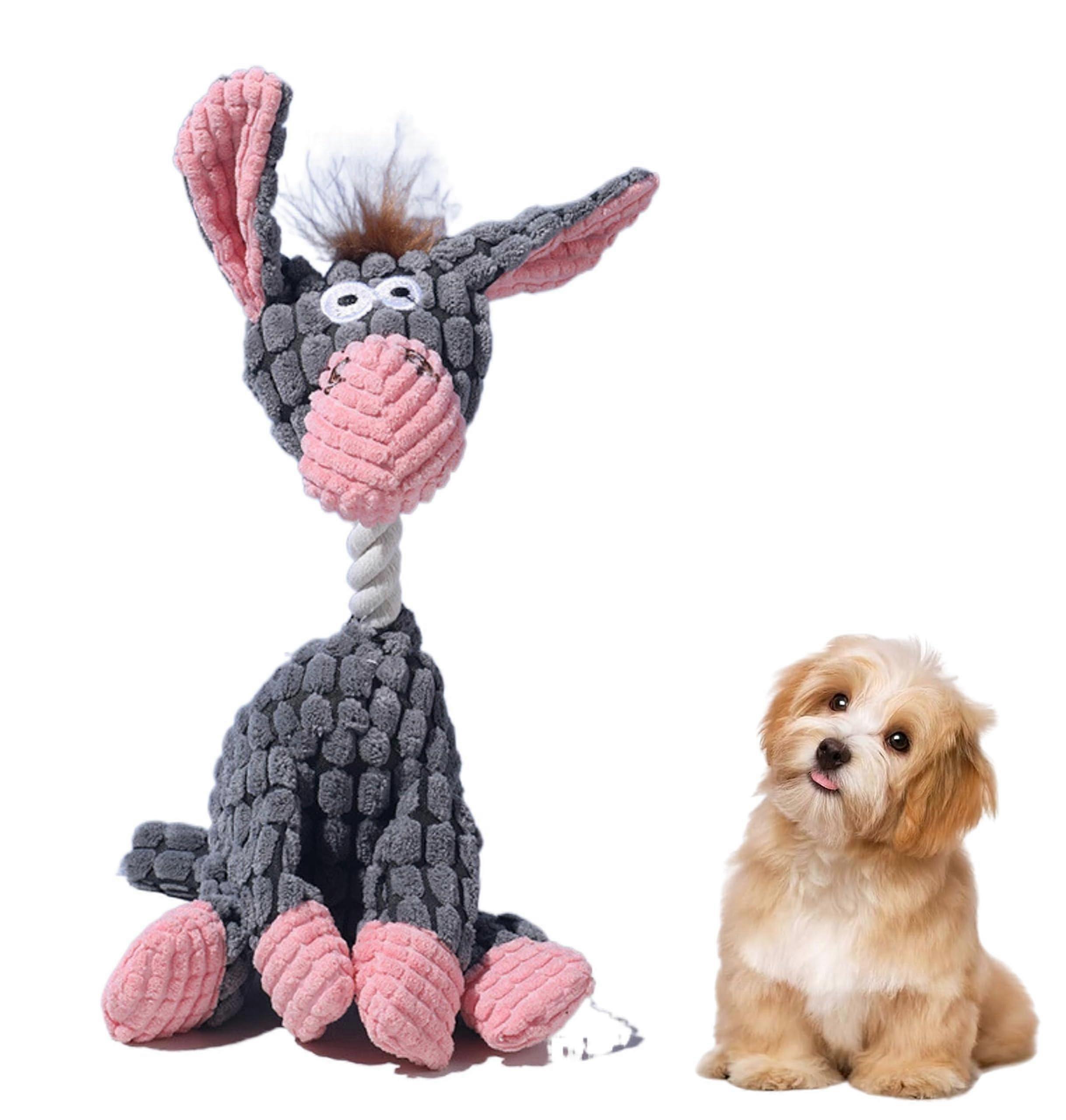 Indestructible Dog Toys for Aggressive Chewers, Interactive Plush Crinkle Squeaky Toy for Small Medium Large Breeds, Grey Donkey