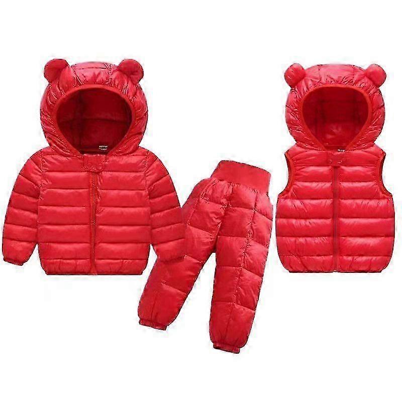 幼児冬の赤ちゃんの子供服セット暖かいフェイクダウンジャケットの服セット子供子供のスノースーツコートベストパンツオーバーオール子供服セット