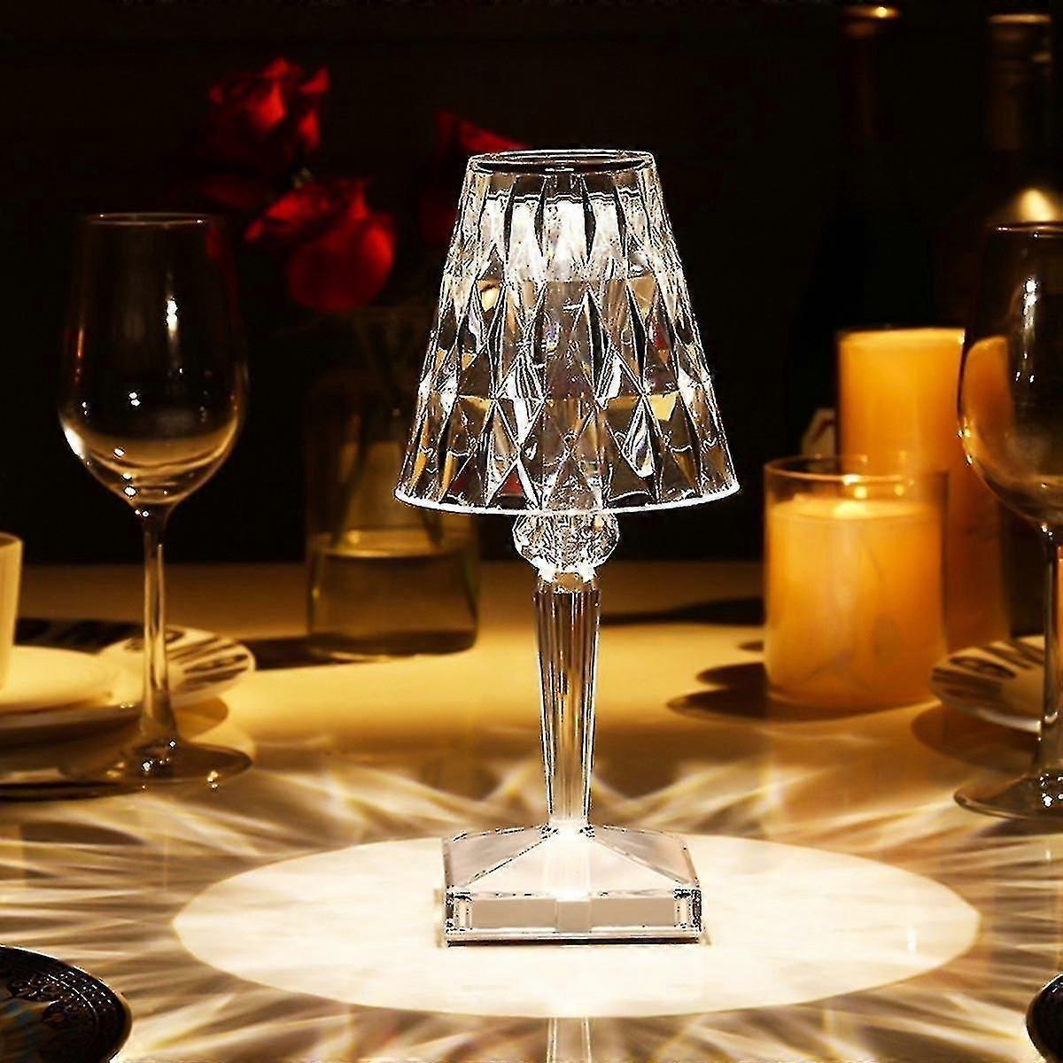 3-Color Diamond Table Lamp, Crystal LED Bar Lamp, Rechargeable, Touch Sensor Dimming, Bedside Table Lamp