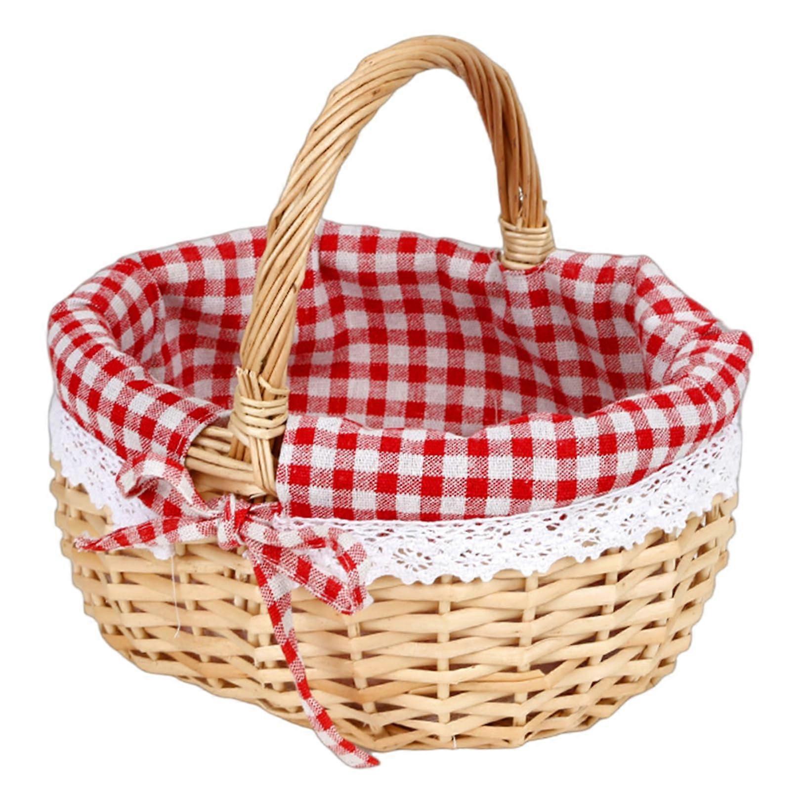 Wicker Basket With Handle 10x8x5 Inches, Handmade Woven Picnic Basket With Removable Washable Cloth For Storage And Decoration