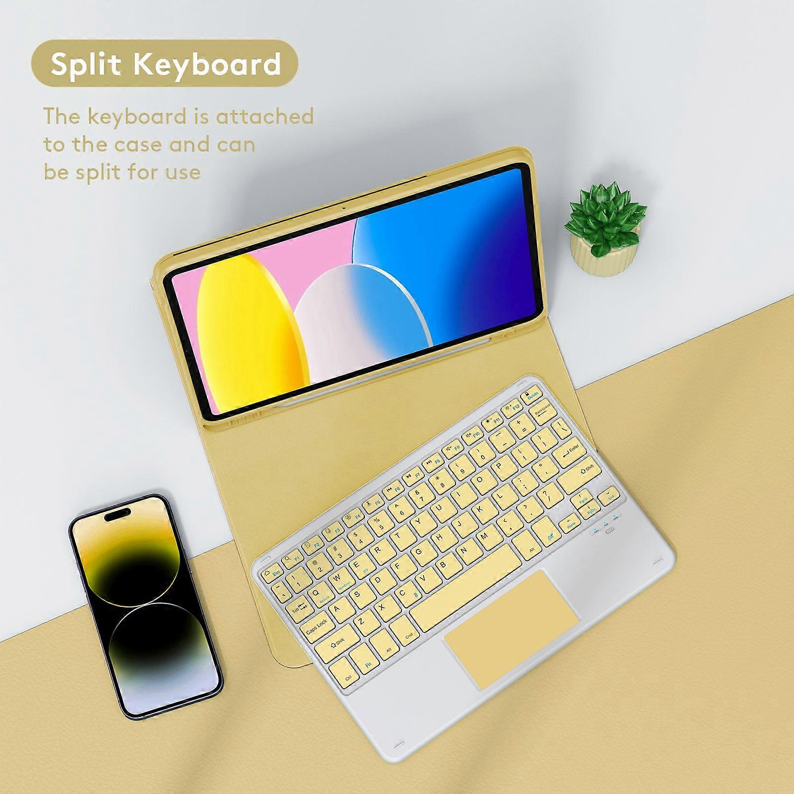 Wireless BT Keyboard USB Keypad with PU Leather Protecting Case for Tablet Compatible with iPad Air 4 10.9in/iPad Air5 10.9in/iPad Pro 11in(2018)/iPad