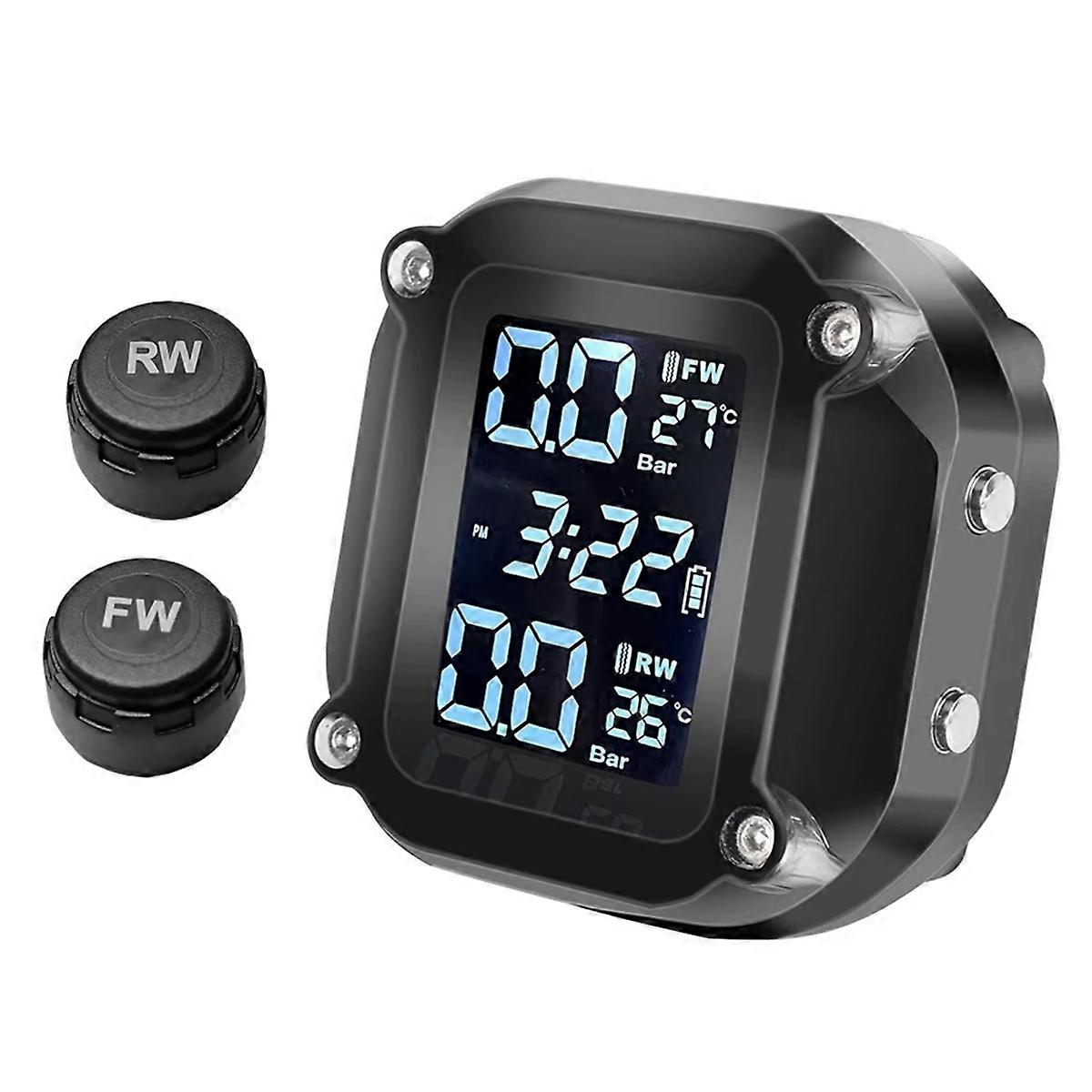 M5 Motorcycle Tire Pressure Monitor System,Wireless Digital Display with External Sensors,Real-Time Pressure Alerts