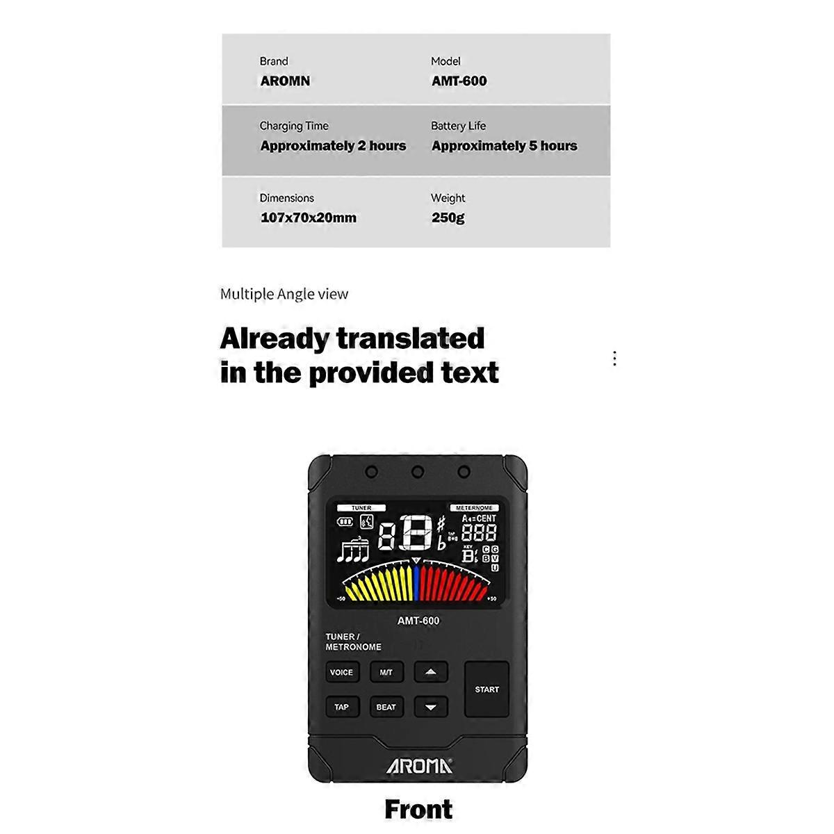 AROMA Universal Metronome Tuner Rechargeable Digital Metronome with English Vocal Counting and TAP Function Tuning Modes