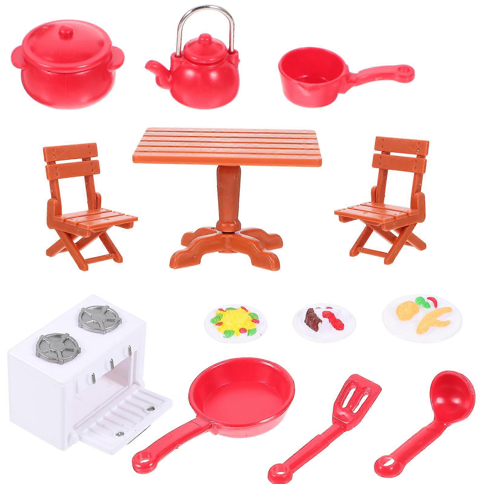 1 Set Doll House Mini Kitchen Utensils Dining Table Chair Stove Cookware Essentials
