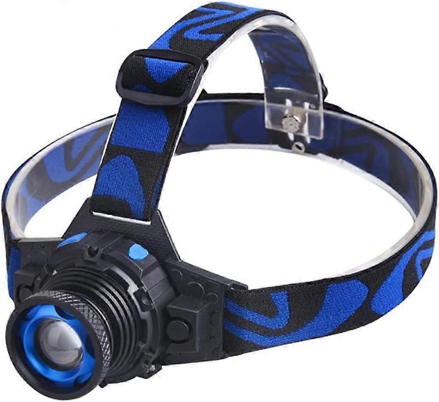 LED Strong Light Long-Range Headlight Rotary Focusing Direct Charging and Charging Portable Light (Blue)