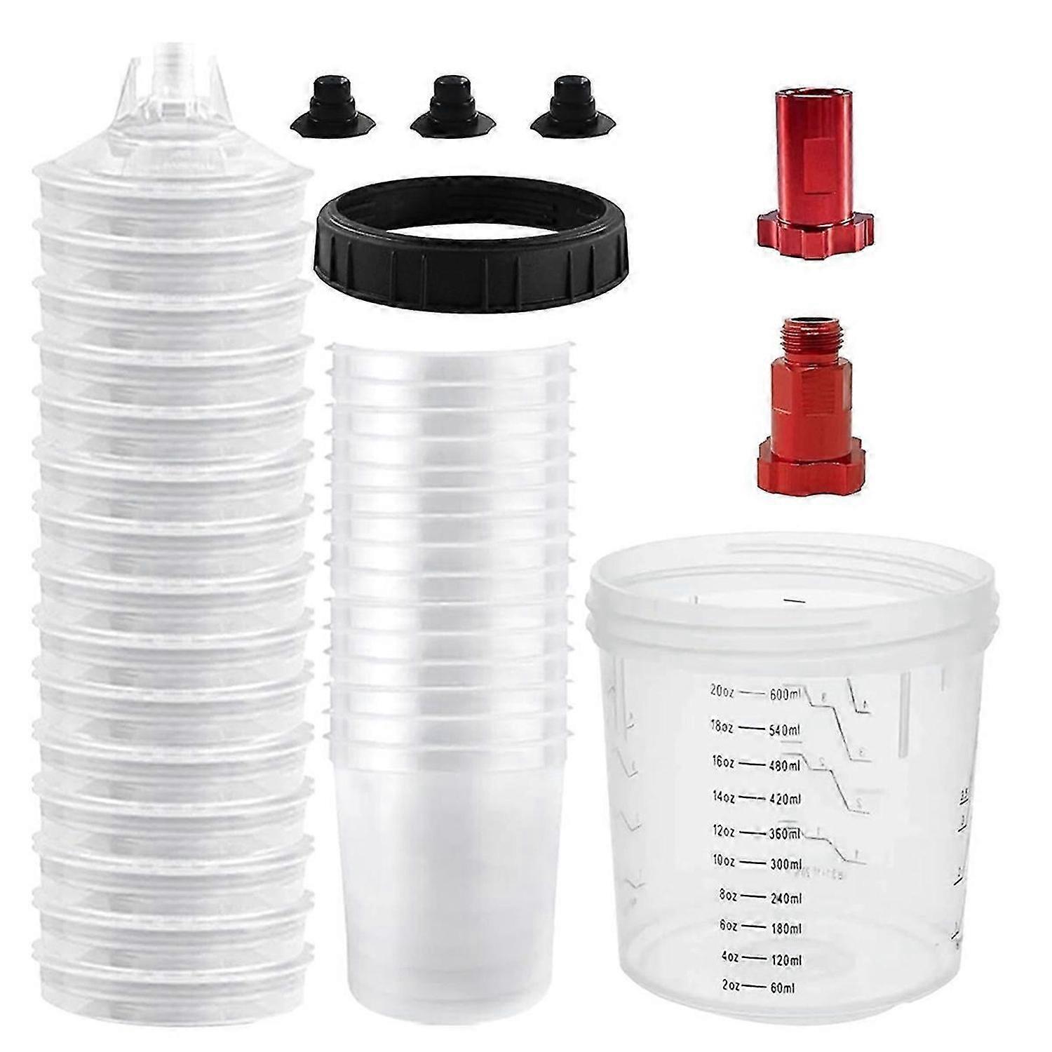Paint Cups for Automotive Paint, HVLP Paint Mixing Cups 20 Ounce (600ml) Kit with Retainer Ring,Adap