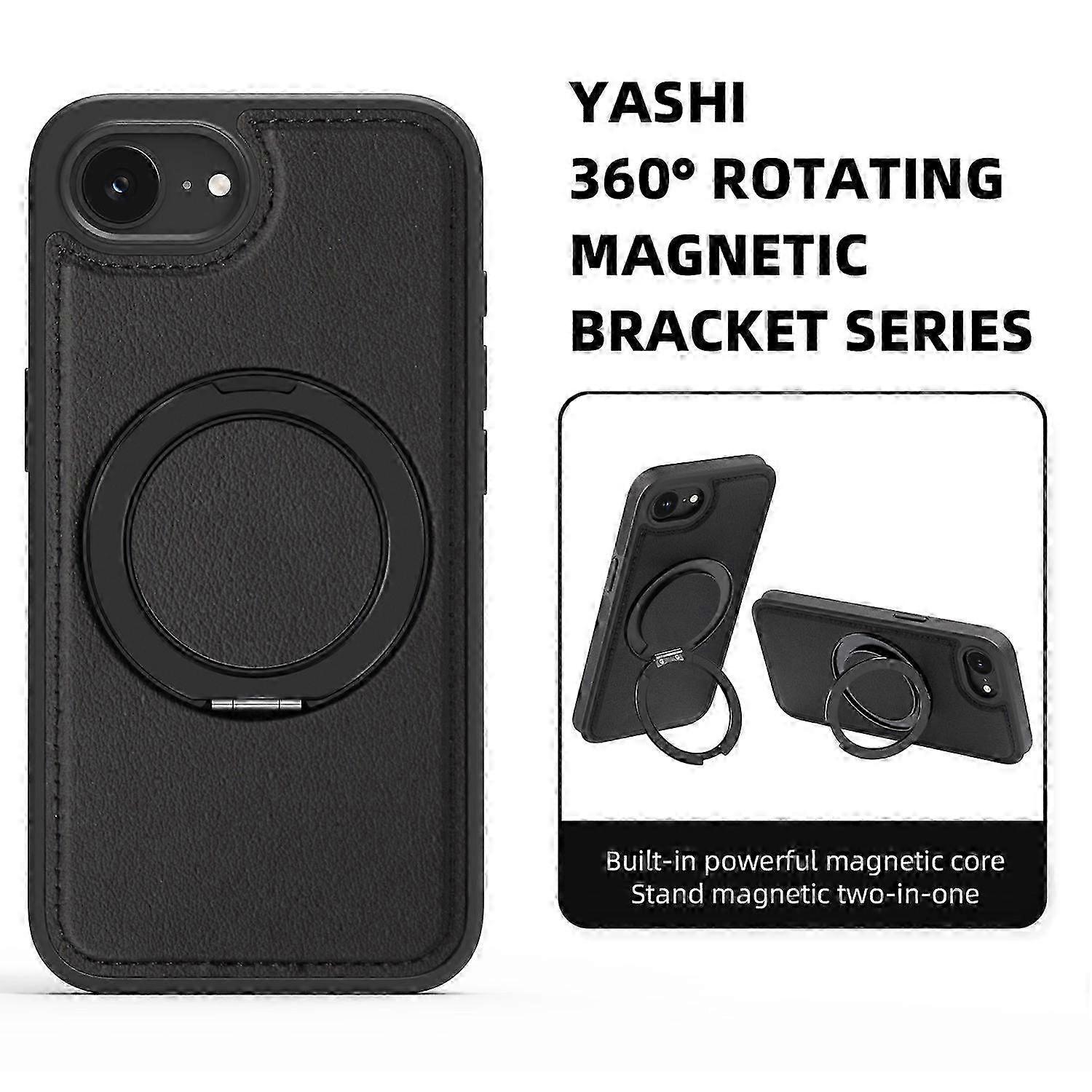 For iPhone 16e Case with Ring Kickstand Compatible with MagSafe PU Leather Back Cover