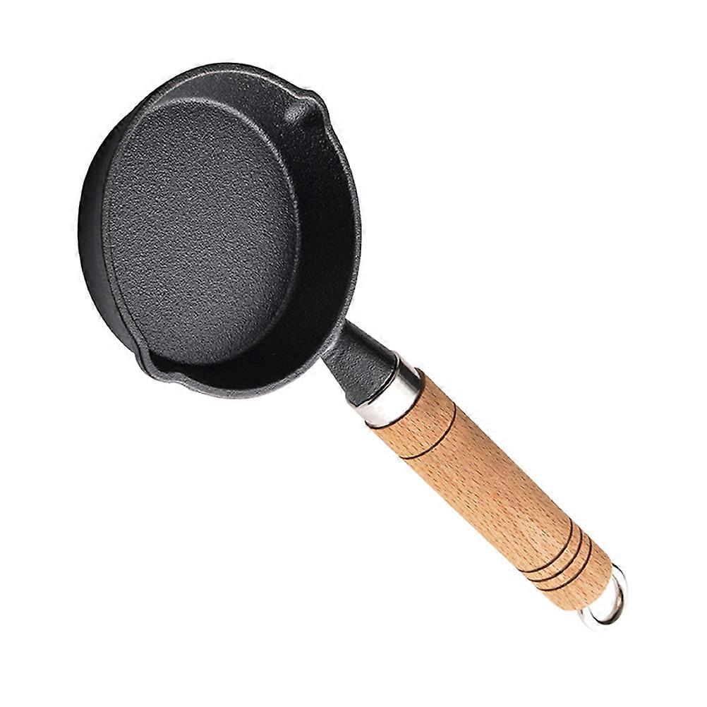 Mini Cooking Pan Cast Iron Round Bottom for Professional Chefs Black Anti-Scald 1Pcs