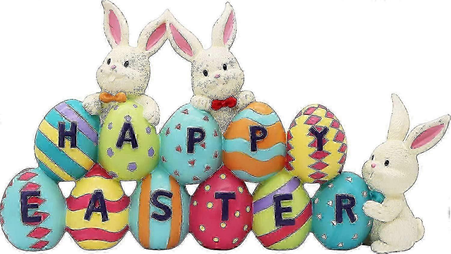Happy Easter Table Decoration Easter Bunny And Egg Figurine Centerpiece Decoration For The Easter Season.