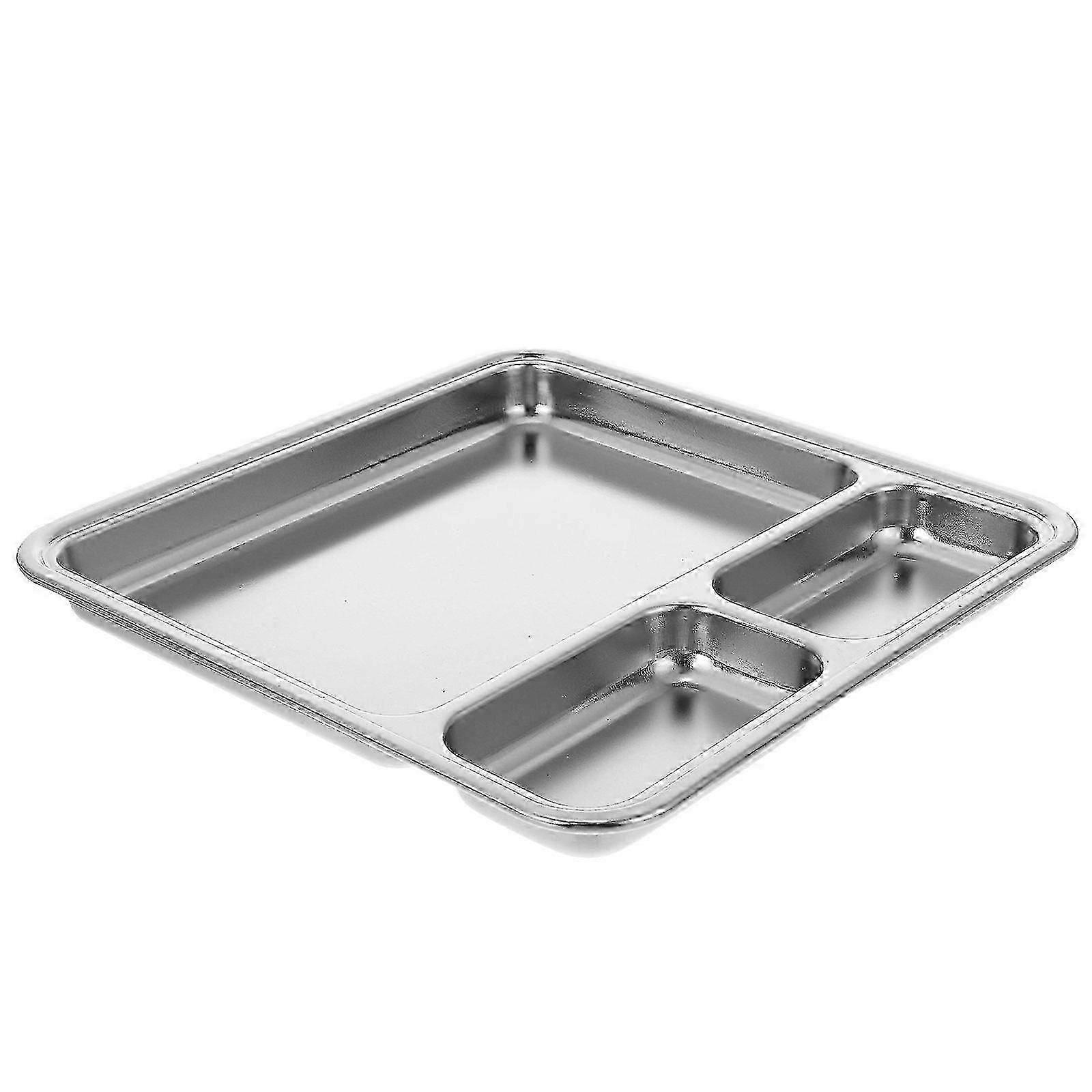 Stainless Steel Plate, Divided Tray, Fruit Dish, Breakfast Platter, Silver, 21x21x2cm