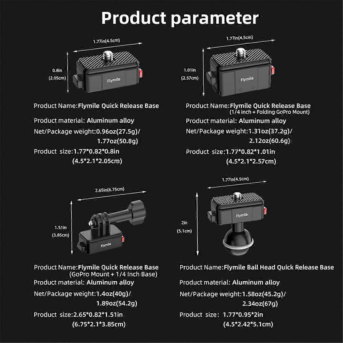  Sport Camera Quick Release Mount for ACTION 3/4 Camera Base,A