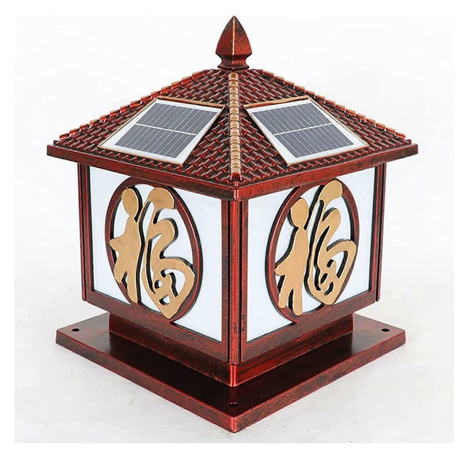 Courtyard Light LED Solar Post Lamp IP65 Waterproof Column Light Chinese Retro Pillar JapaneseStyle Panel Lamp