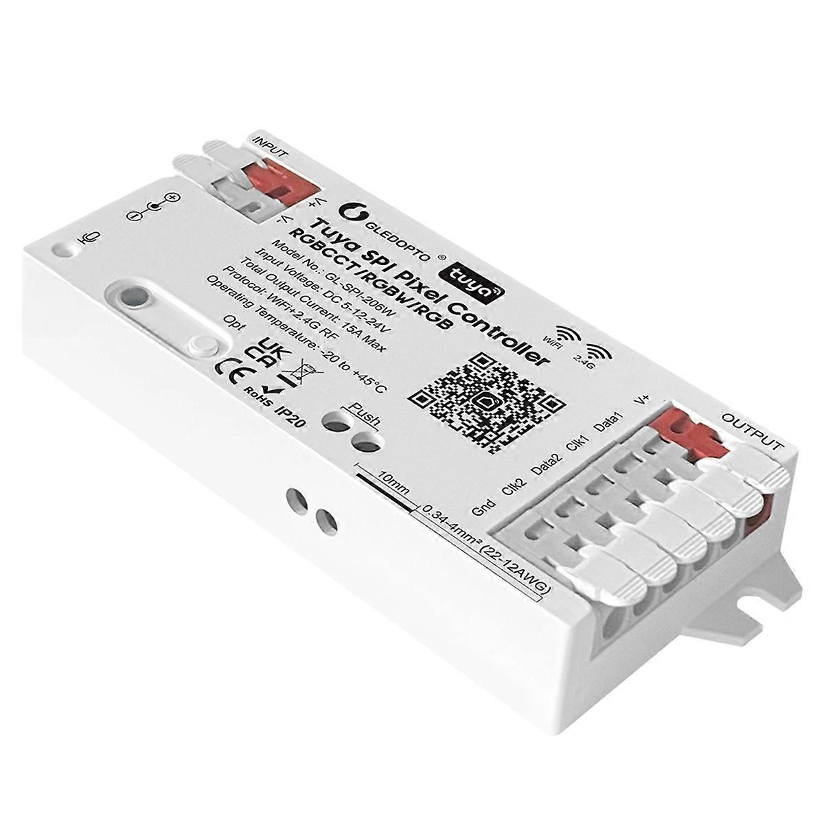 Tuya SPI Colorful Light Strip Controller: RGBCW 5-in-1 Dimming and Color Control, Wi-Fi + Bluetoot