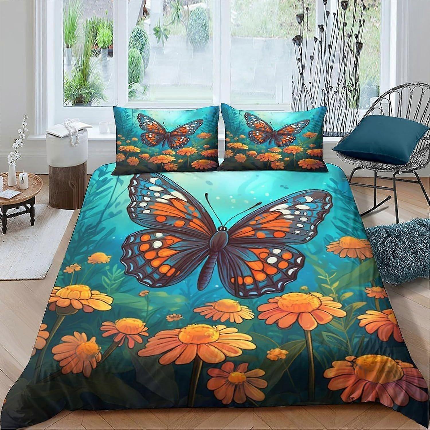 w308 Animal Butterfly Duvet Cover 3 Piece Set One-sided Bedding Set Soft Microfiber Quilt Cover with Zipper Closure for Bedding Decro Double u308