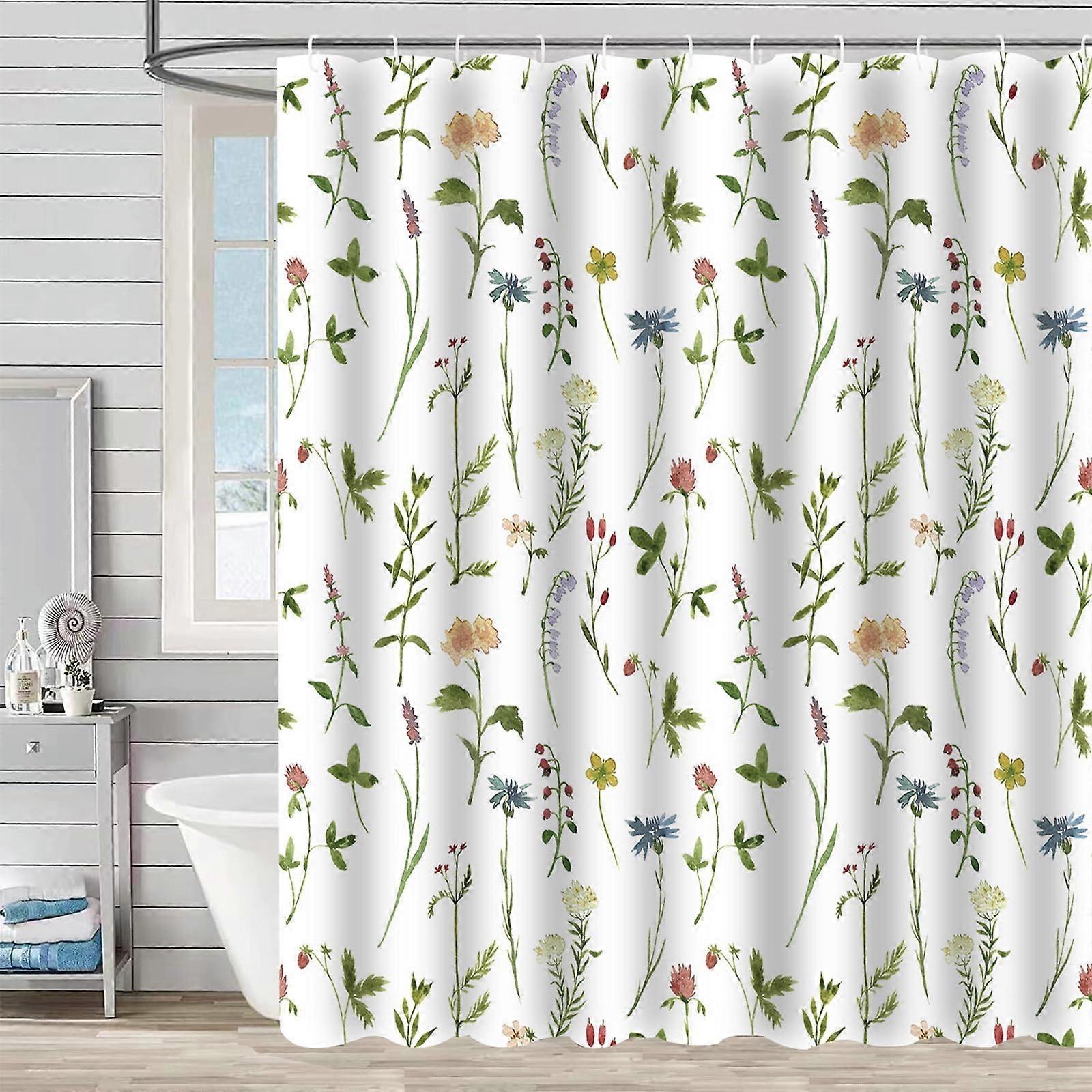 Bathroom Shower Curtains 180x180cm Spring Flower Print Waterproof Polyester Bathtub Set with 12 Hooks B8018 W 70.9" x L 70.9"