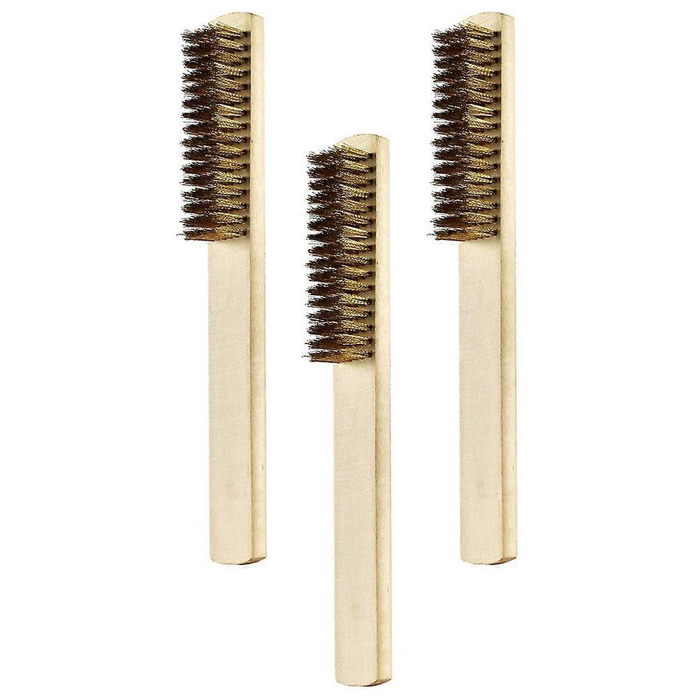 Copper Wire Brush Cleaning Tool 3Pcs Wood Handle for Polishing Use