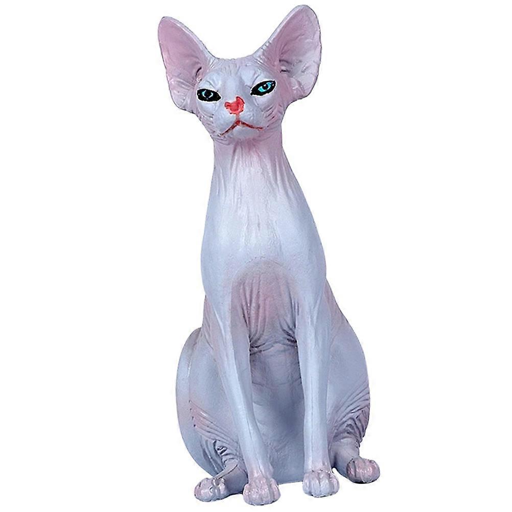 Hairless Cat Figurine Plastic Cat Model for Decor 2Pcs Grey Simulation
