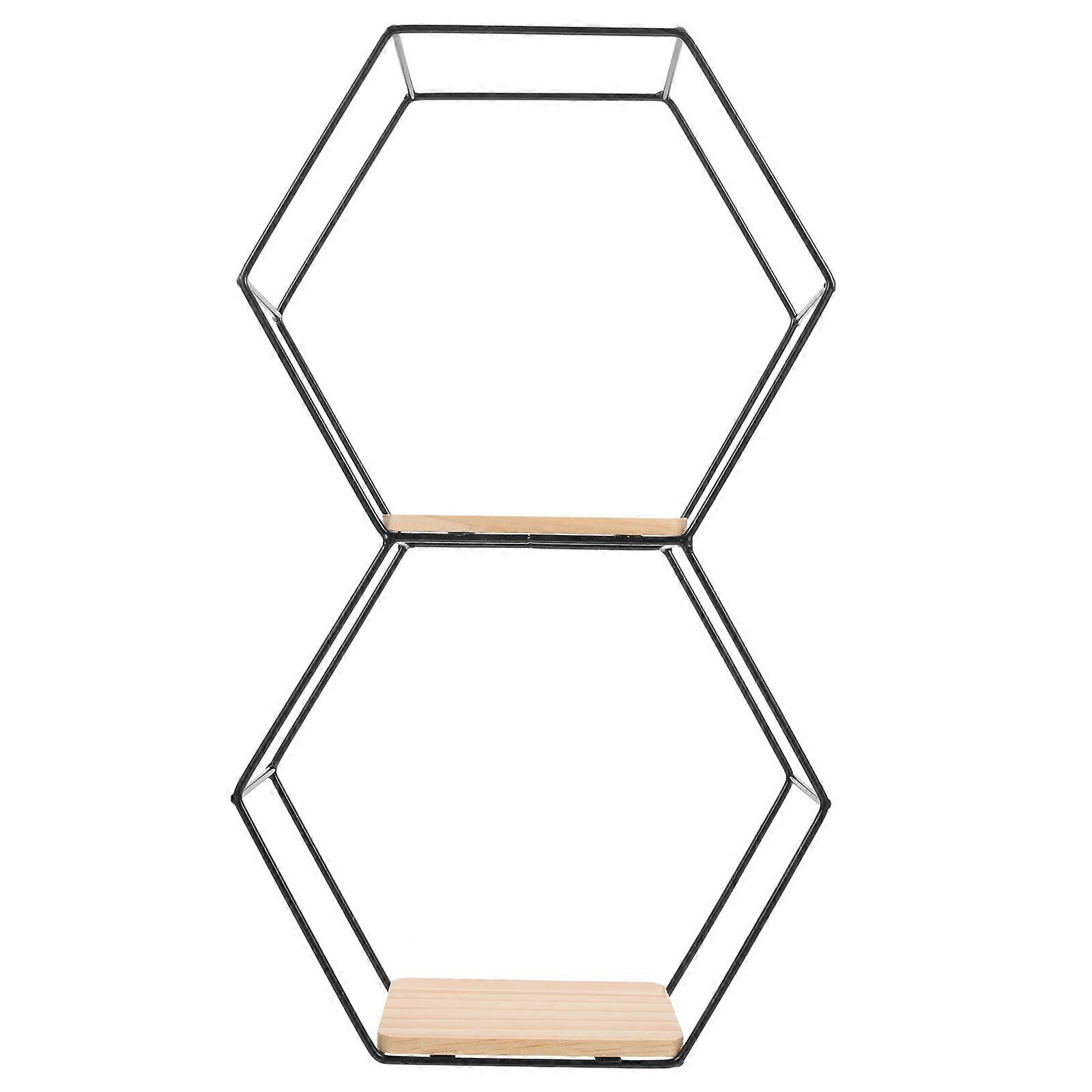 Simple Design Hexagon Shape Storage Shelf For Corridors And Studies In Black Color 1Set