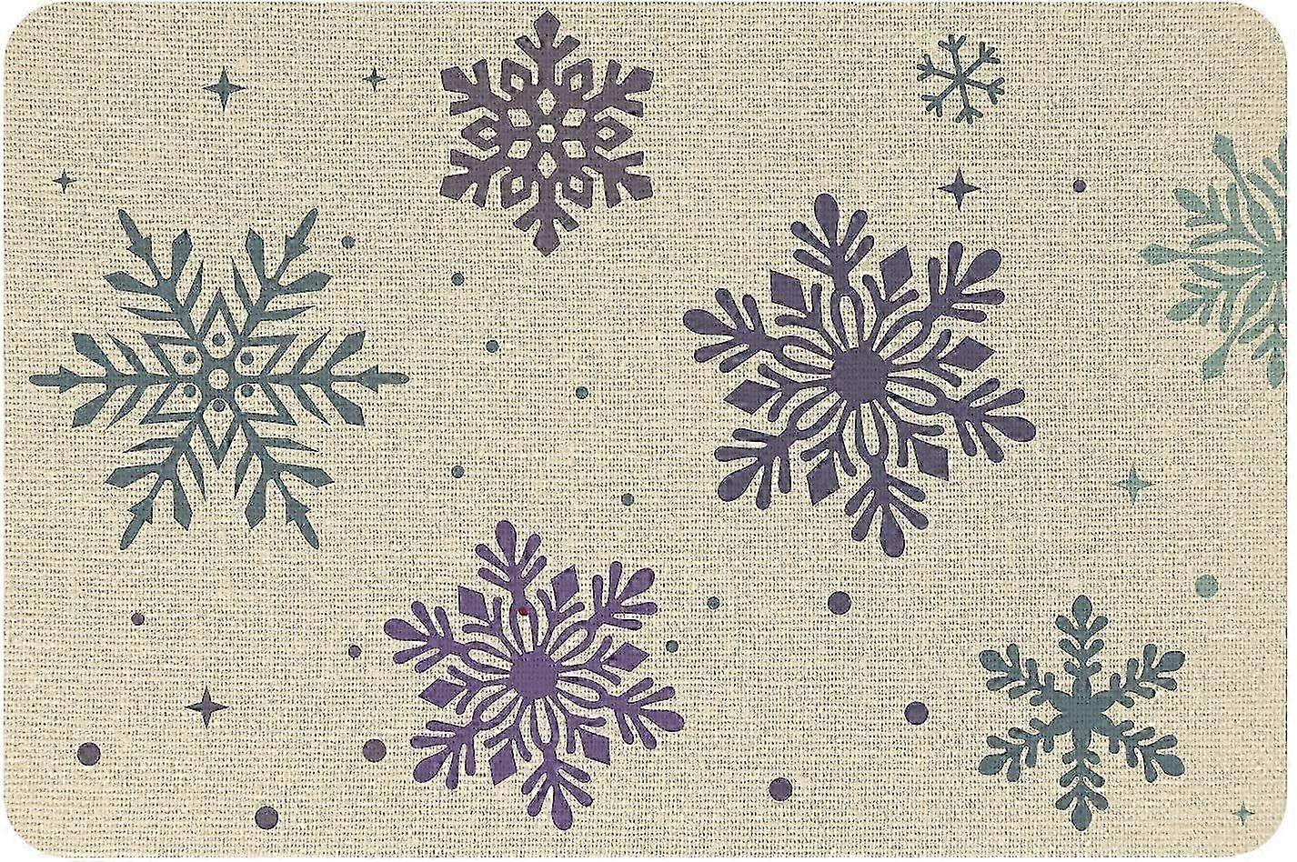 1pc Linen and Rubber Ground Mat Rectangle Wheat Snowflake Pattern 40x60cm 2025