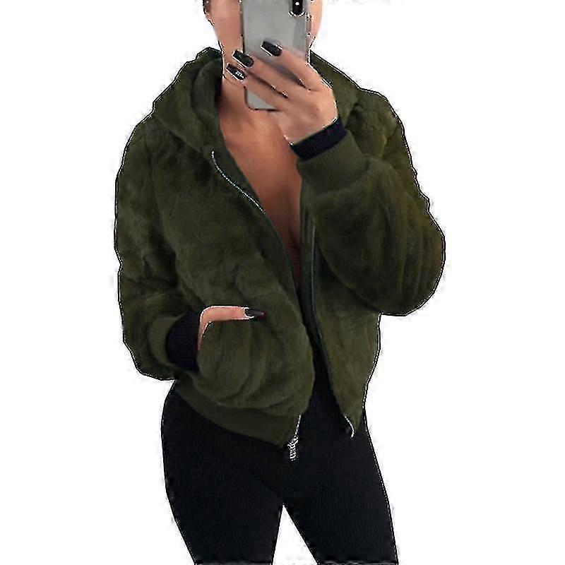Mulheres Fleece Fluffy Casaco Com Capuz Jaqueta Outwear