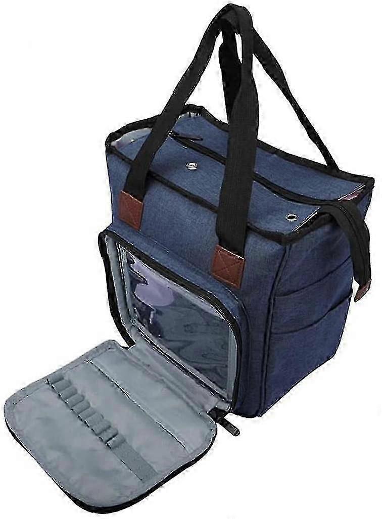Sac à tricot en toile Oxford bleu pour ranger vos fils et aiguilles à l'abri de la poussière à la maison