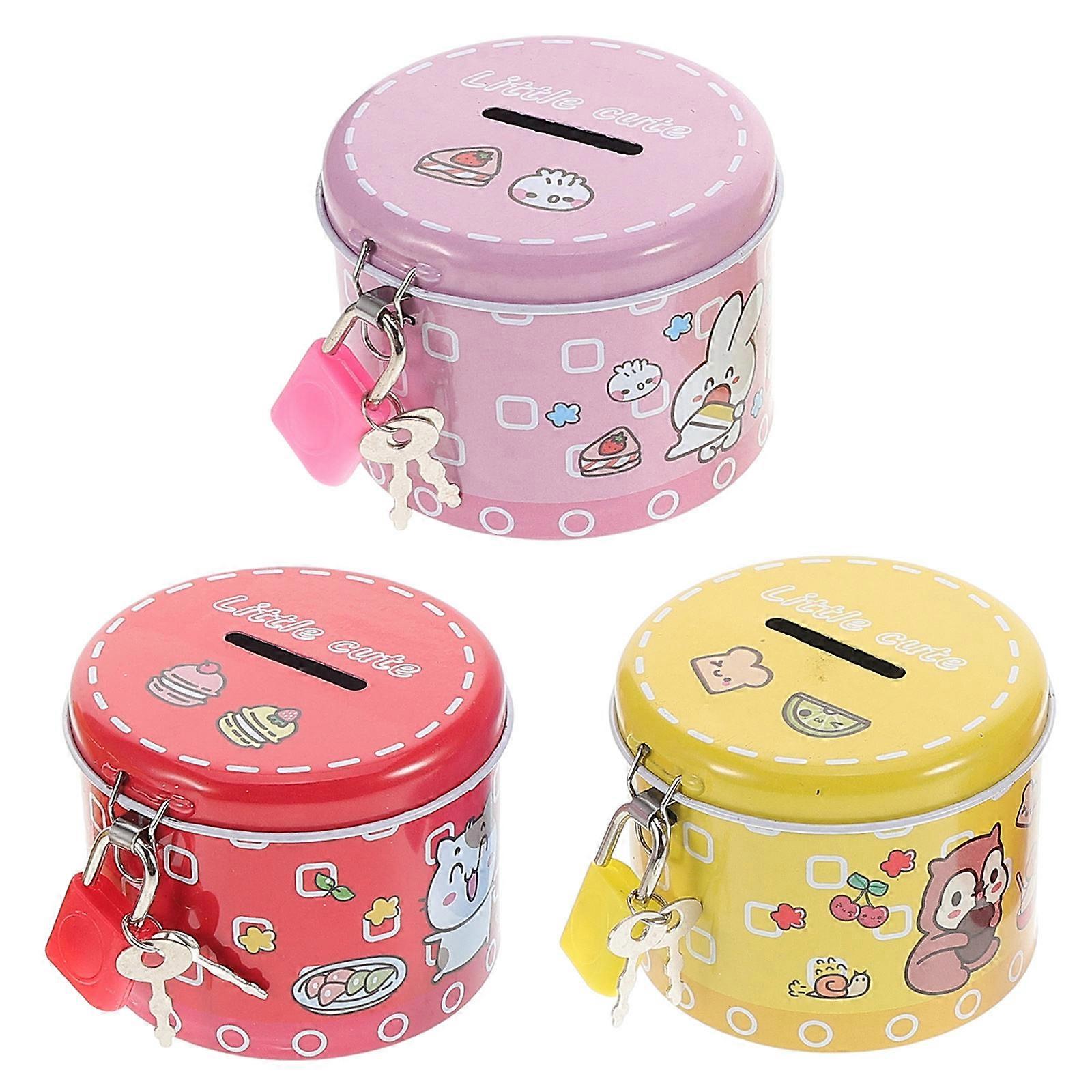 Piggy Bank with Lock for Saving Money 3Pcs Tinplate Metal Coin Bank Set