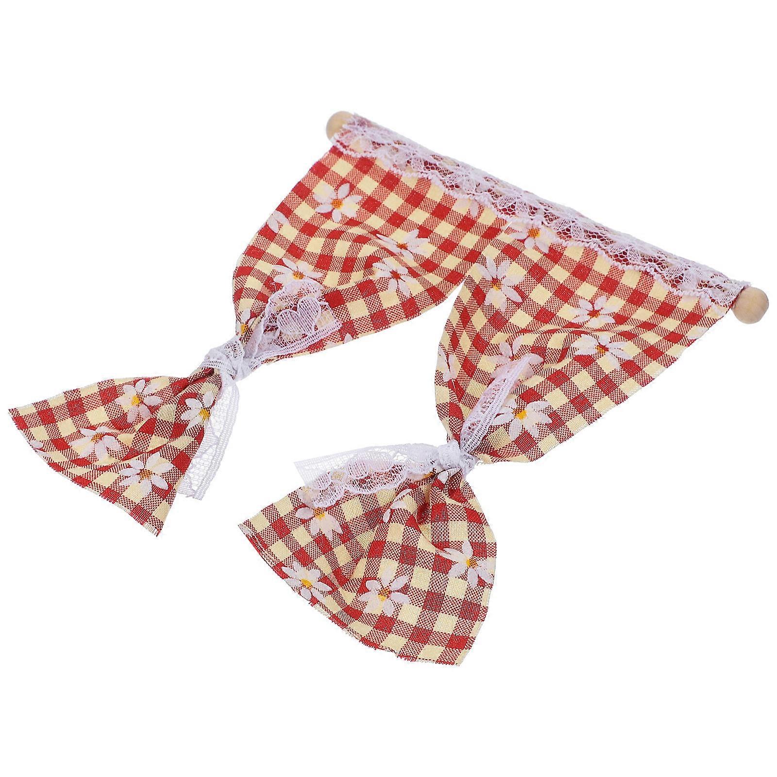 Tiny House Curtain Miniature Accessory for Decor 2Pcs Red Window Decoration