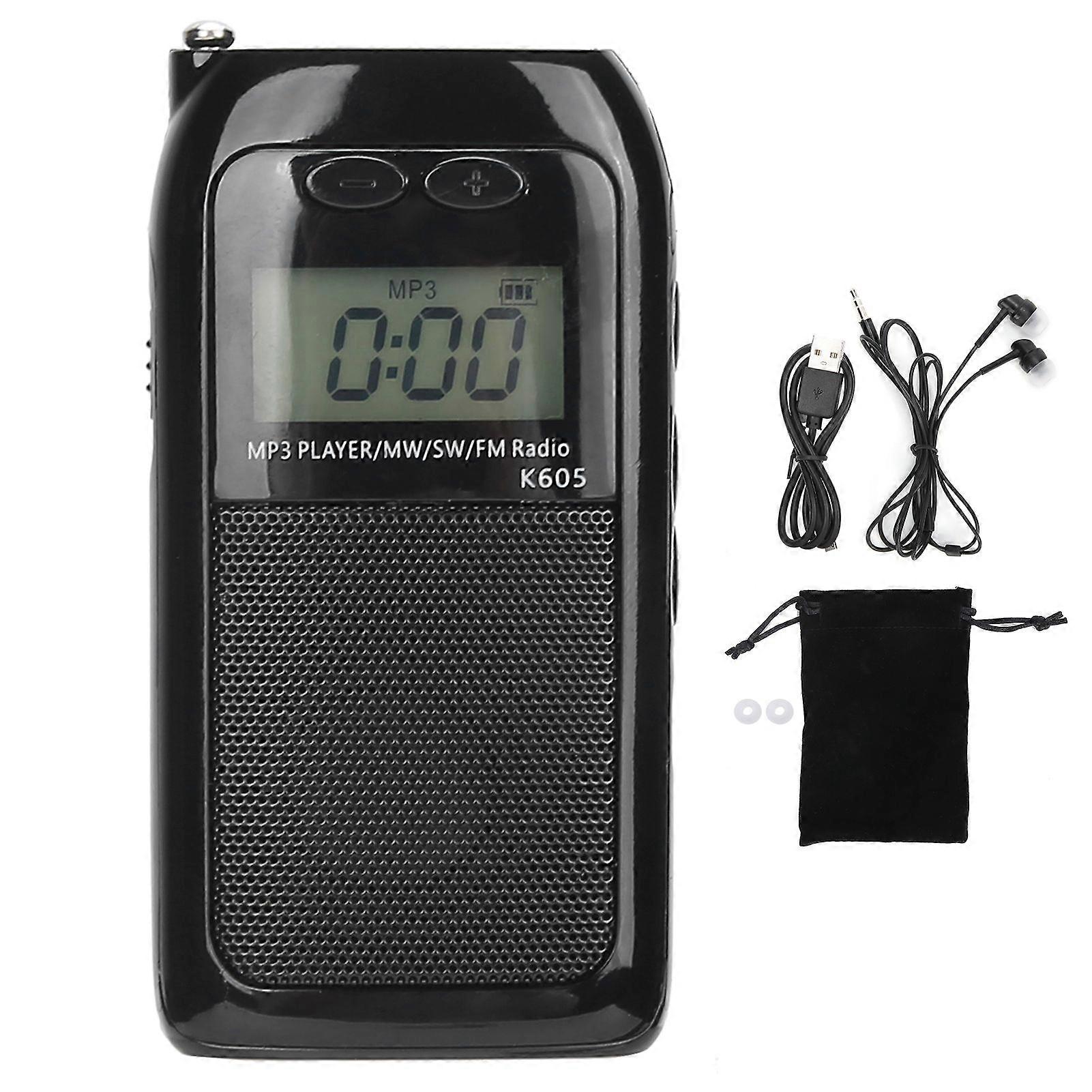K605 Mini MP3 Player FM/SW/MW Digital Tuning Radio Receiver LCD Display with Earphones