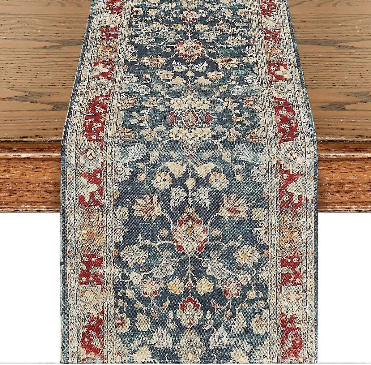 Red Bohemian Style Bohemian Table Runner, Seasonal Rustic Farmhouse Fall Kitchen