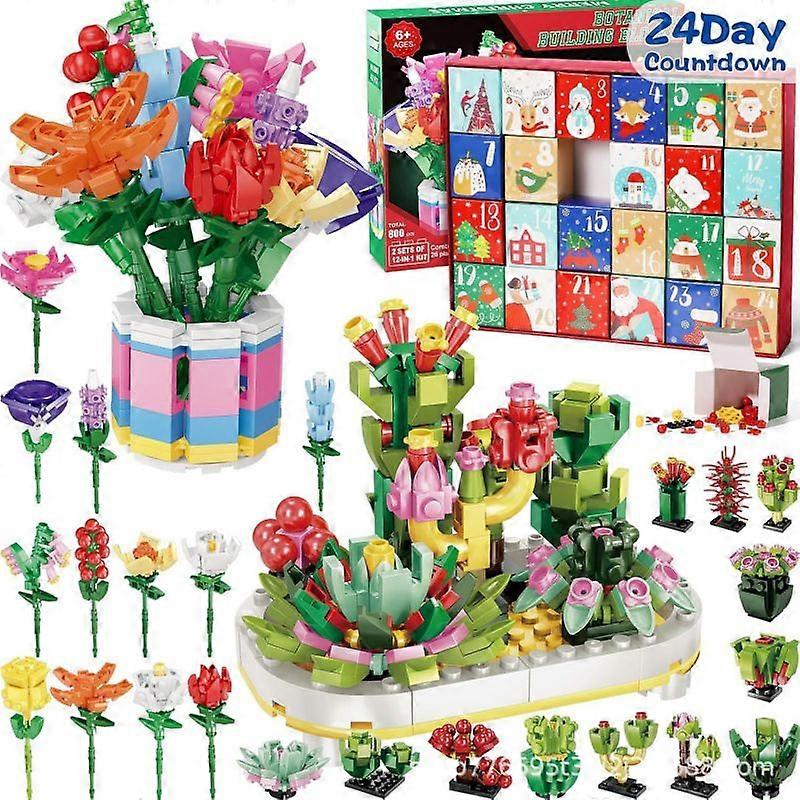 Flower Bouquet Blocks Christmas Advent Calendar, Xmas 24 Days Sunflower Bouquet Blind Box 2025