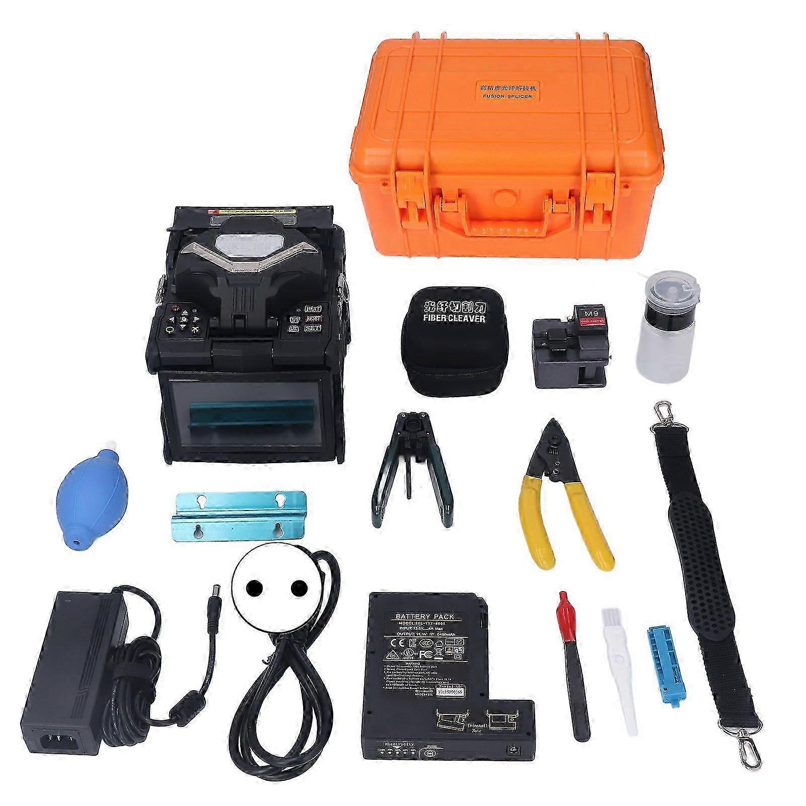 Automatic Optic Fiber Fusion Splicer Set with Fiber Optic Cutter 3 Mouth Miller Pliers Fusion Splicer 100240V EU Plug