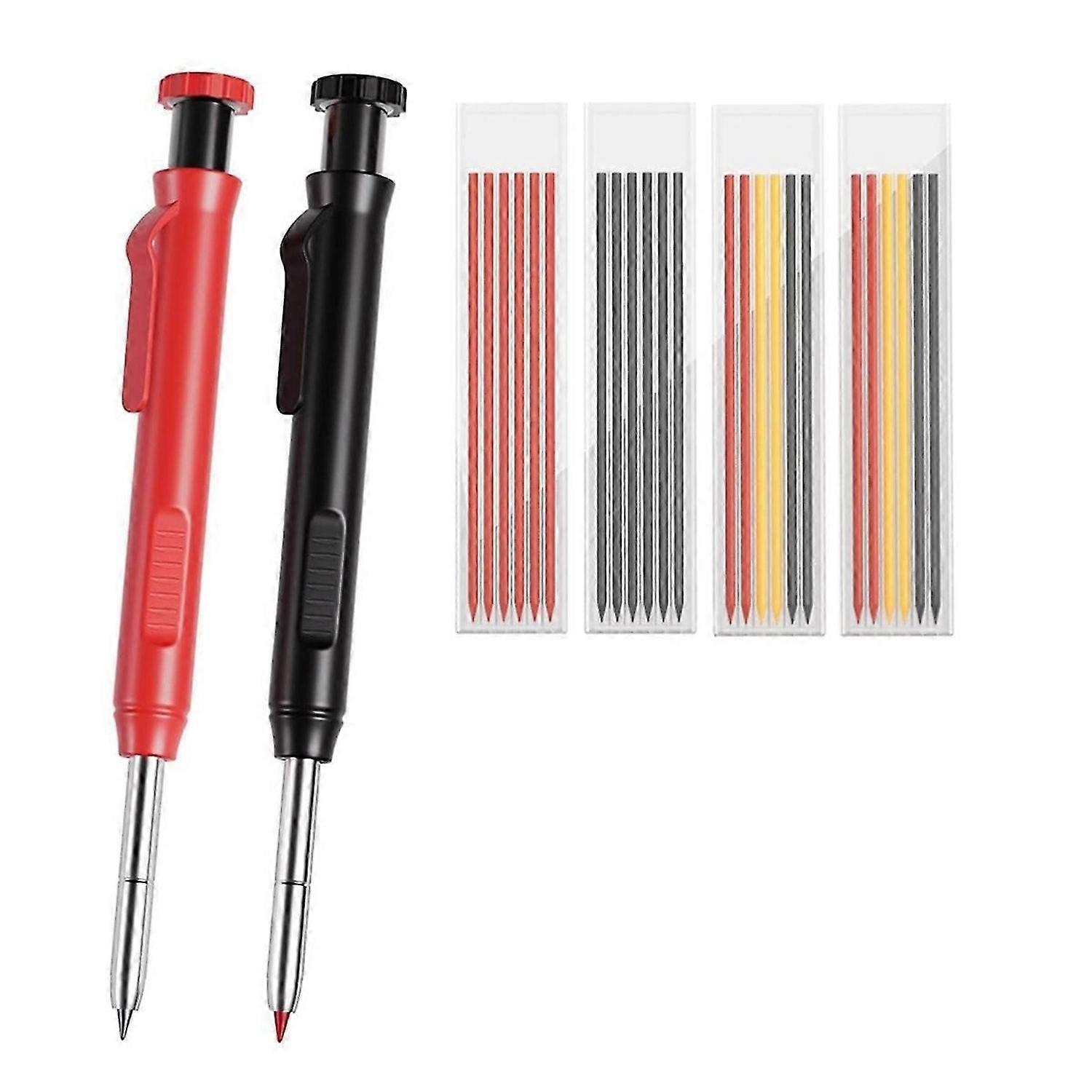 Mechanical Carpenter Pencils Set with Sharpener & 26 Refills for Construction, Solid Deep Hole Marke