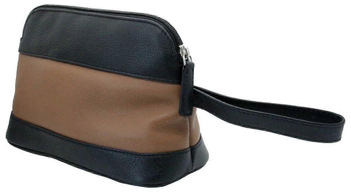David Van Hagen Leather Wash Bag - Black/Tan