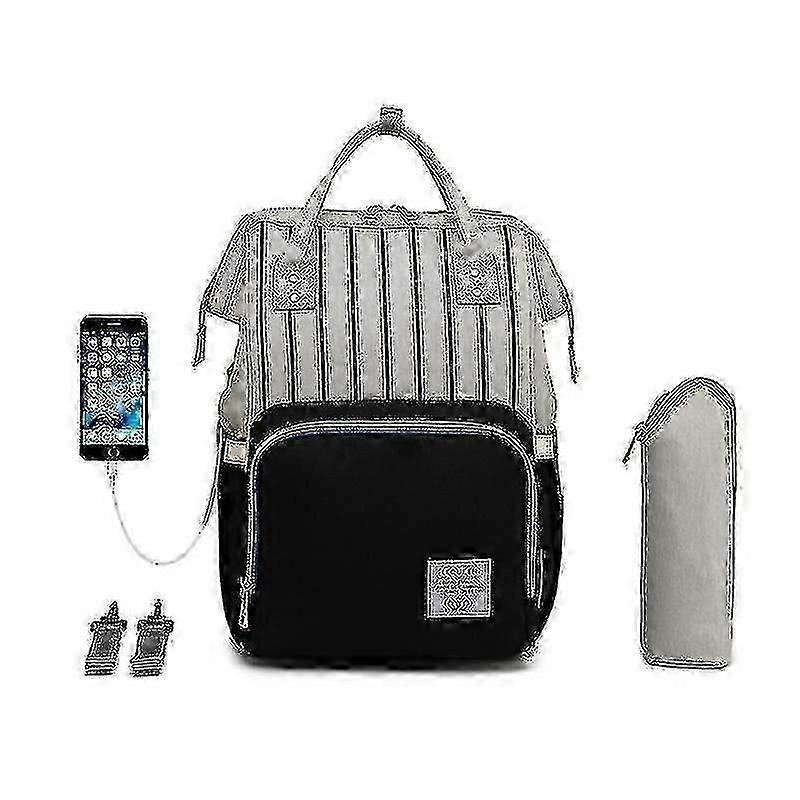 Backpacks Large Capacity High Quality Mummy Diaper Backpack Usb Stripe Black