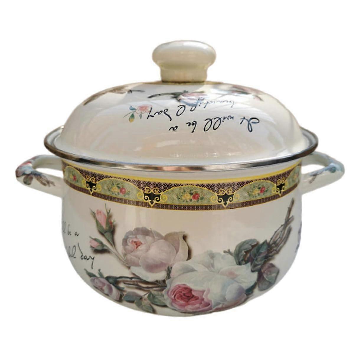 20cm Enamel Stew Pot With Double Handle Thickened Body For Household Use Soup Cooking Pot Kitchen Accessory