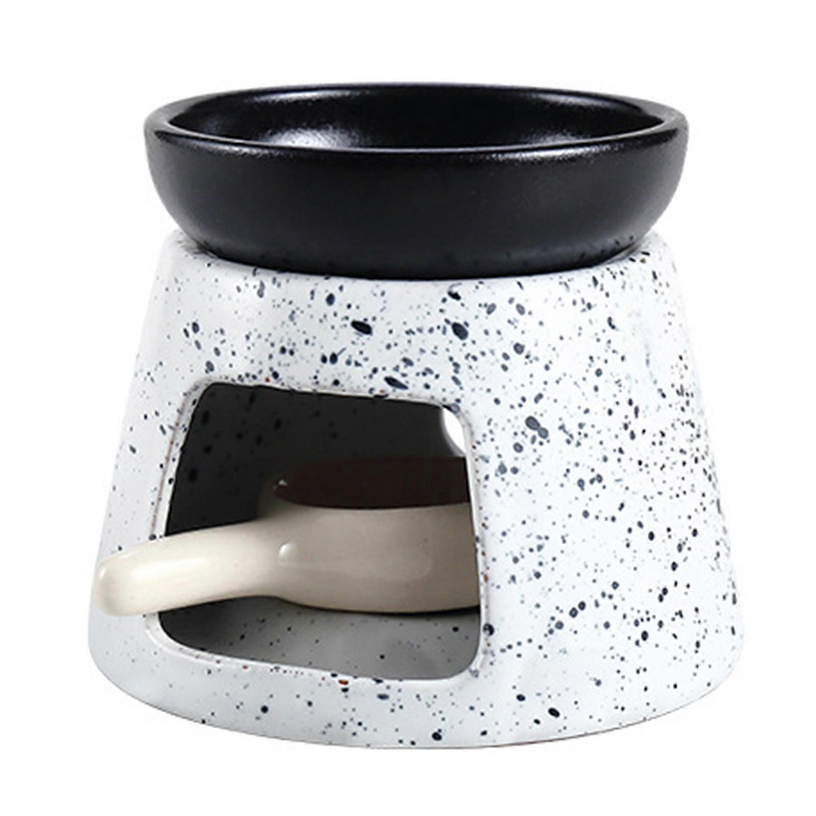 Ceramics Aromatherapies Diffuser for Essential Oil and Wax Melts with Bowl and Tealight Candle Spoon for Home Office  White