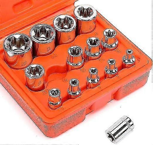 Set Of 14 Cr-v Star Torx Sockets In 3 Sizes 1/4", 3/8", 1/2"