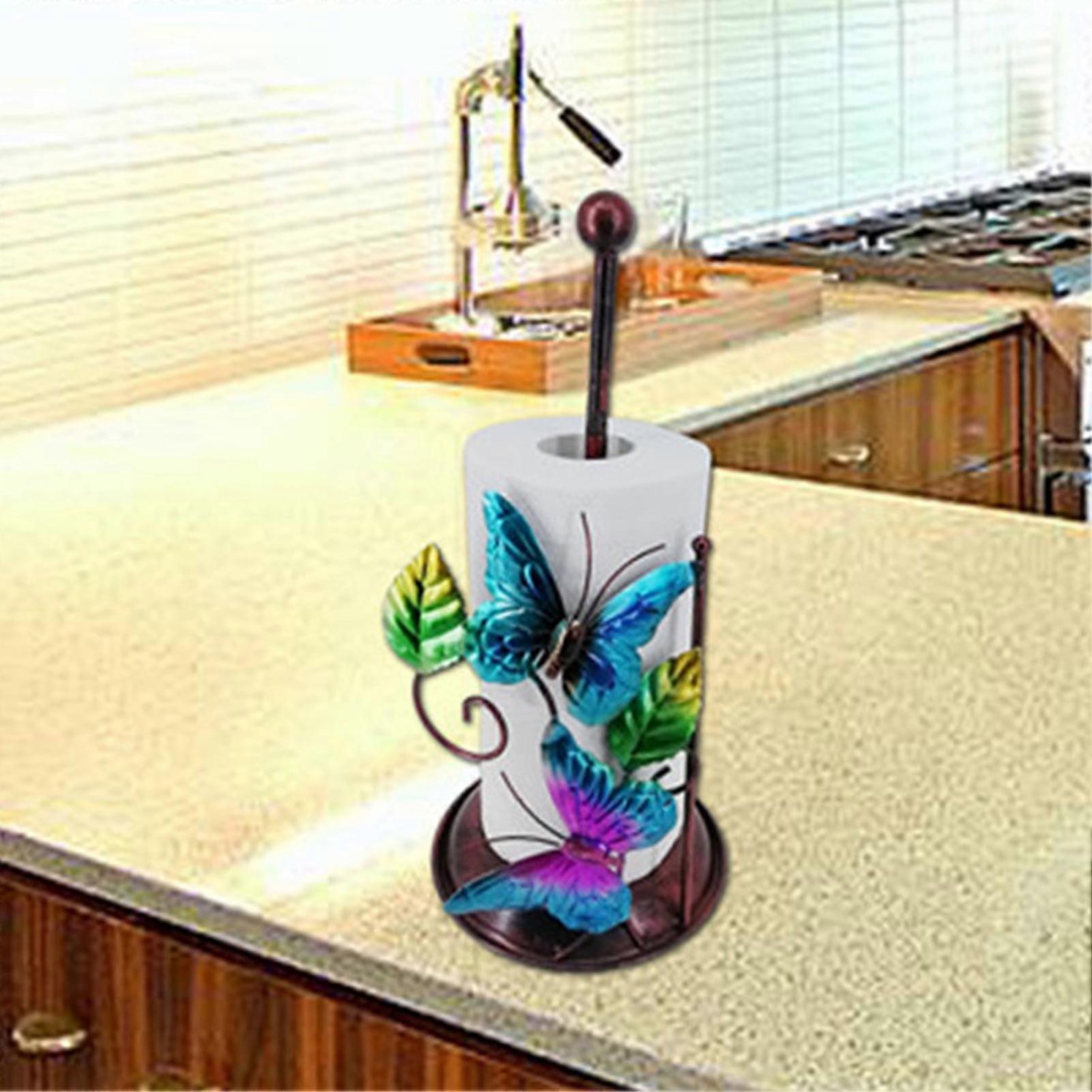 SUSUchens Storage Stand Butterfly Pattern Free Standing Iron Multi-Function Roll Paper Holder for Bathroom