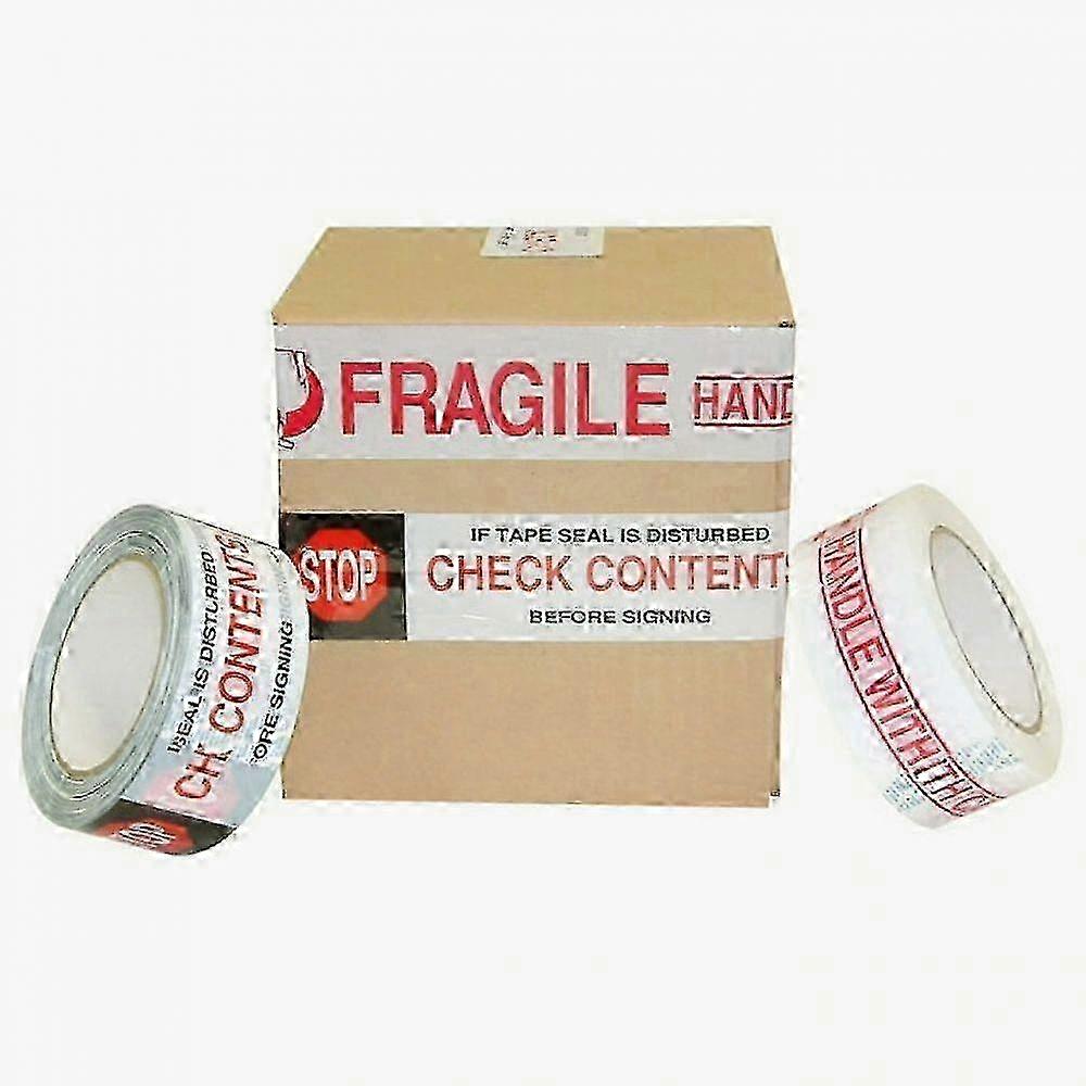 PP20 Printed Packaging Tape: 2 inches x 110 yards (white with ‘FRAGILE HANDLE WITH E’ printed in red)