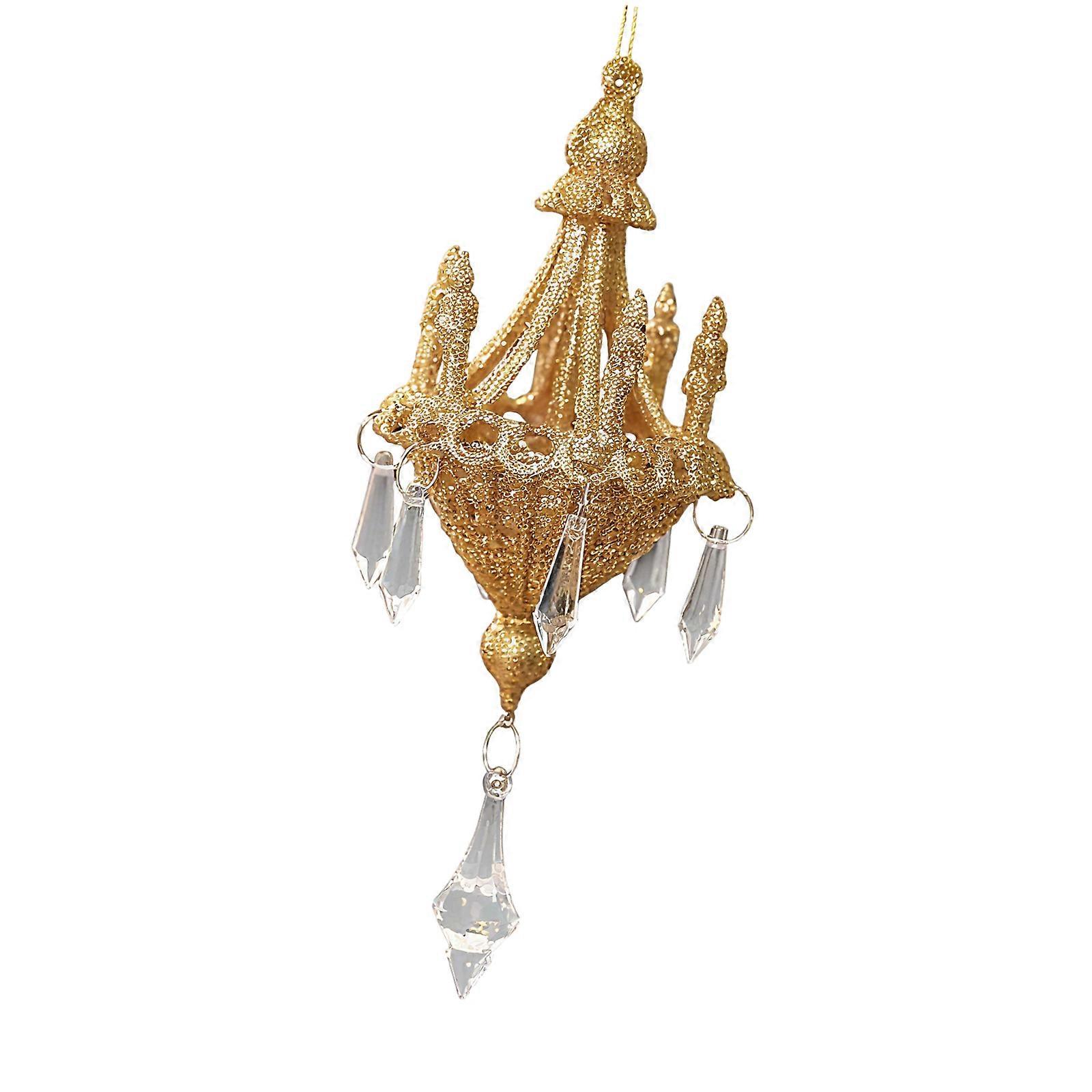 Shimmering Sequins Acrylic Crystal Chandelier Ornament Shatterproof Christmas Tree Decoration For Tree Mantels Window  Gold