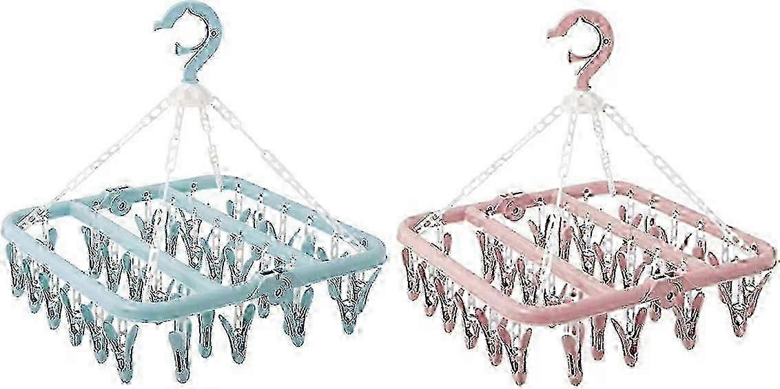 Foldable Underwear Hanger with 32 Clips - Windproof Laundry Drying Rack for Clothes